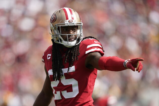 San Francisco 49ers cornerback Richard Sherman (25) against the Pittsburgh Steelers during the first half of an NFL football game in Santa Clara, Calif., Sunday, Sept. 22, 2019. (AP Photo/Tony Avelar)