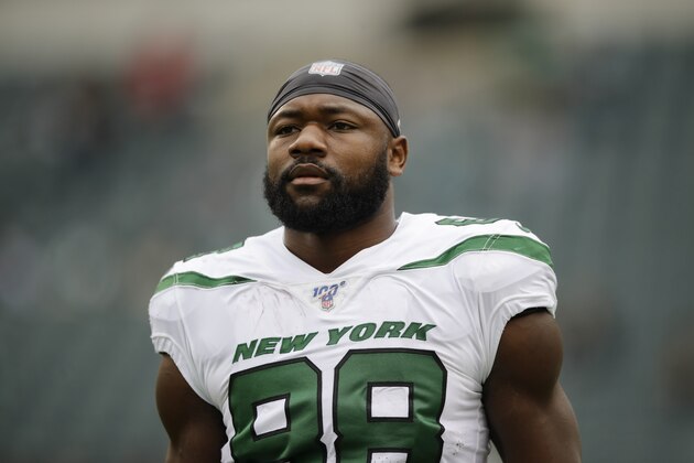 New York Jets running back Ty Montgomery in action before an NFL football game against the Philadelphia Eagles, Sunday, Oct. 6, 2019, in Philadelphia. (AP Photo/Matt Rourke)