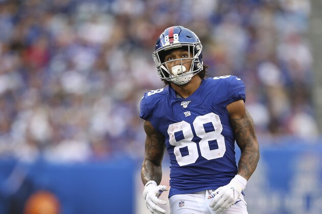 New York Giants tight end Evan Engram (88) during an NFL football game against the Minnesota Vikings on Sunday, Oct 6, 2019, in East Rutherford, N.J. The Giants lost 28-10. (AP Photo/Vera Nieuwenhuis)