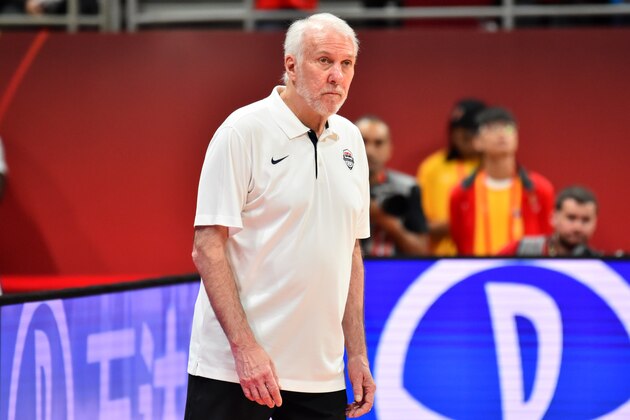 BEIJING, CHINA - SEPTEMBER 14: Head Coach Gregg Popovich of USA looks on during the game against Poland during the 2019 FIBA World Cup Classification 7-8 on September 14, 2019 at the Cadillac Arena in Beijing, China. NOTE TO USER: User expressly acknowledges and agrees that, by downloading and/or using this photograph, user is consenting to the terms and conditions of the Getty Images License Agreement. Mandatory Copyright Notice: Copyright 2019 NBAE (Photo by Jesse D. Garrabrant/NBAE via Getty Images)