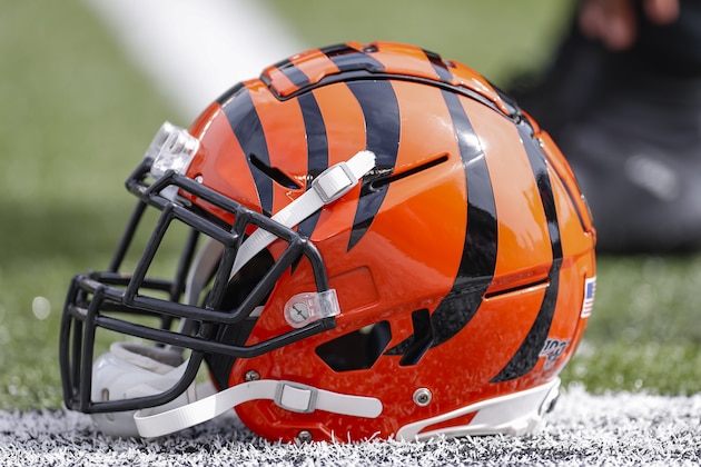 CINCINNATI, OH - SEPTEMBER 15: A Cincinnati Bengals helmet is seen before the game against the San Francisco 49ers at Paul Brown Stadium on September 15, 2019 in Cincinnati, Ohio. (Photo by Michael Hickey/Getty Images)