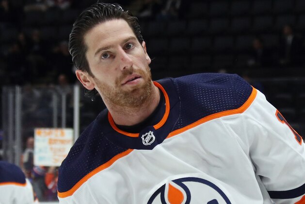 NEW YORK, NEW YORK - OCTOBER 08: James Neal #18 of the Edmonton Oilers skates in warm-ups prior to the game against the New York Islanders  at NYCB's LIVE Nassau Coliseum on October 08, 2019 in Uniondale, New York. (Photo by Bruce Bennett/Getty Images)