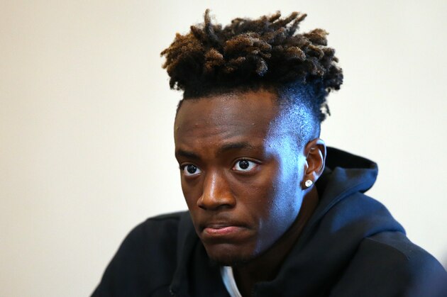 BURTON-UPON-TRENT, ENGLAND - OCTOBER 08:  Tammy Abraham of England faces the media during a press conference at St Georges Park on October 08, 2019 in Burton-upon-Trent, England. (Photo by Alex Livesey/Getty Images)