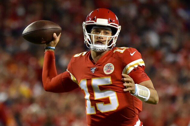 Kansas City Chiefs quarterback Patrick Mahomes throws a pass during the first half of the team's NFL football game against the Indianapolis Colts in Kansas City, Mo., Sunday, Oct. 6, 2019. (AP Photo/Ed Zurga)