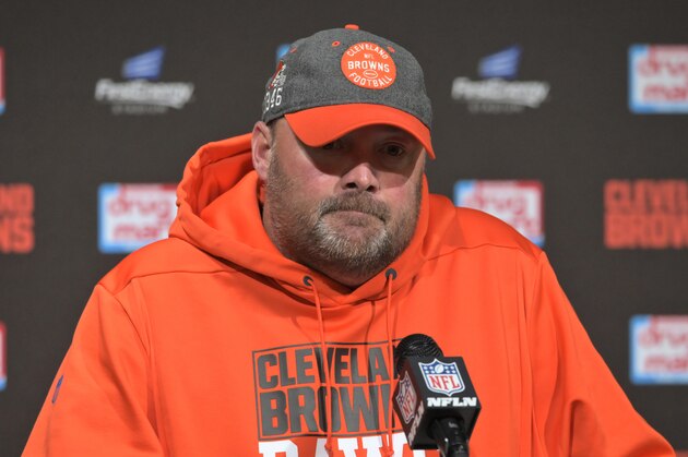 Cleveland Browns head coach Freddie Kitchens speaks during a news conference after an NFL football game against the Los Angeles Rams, Sunday, Sept. 22, 2019, in Cleveland. The Rams won 20-13. (AP Photo/David Richard)