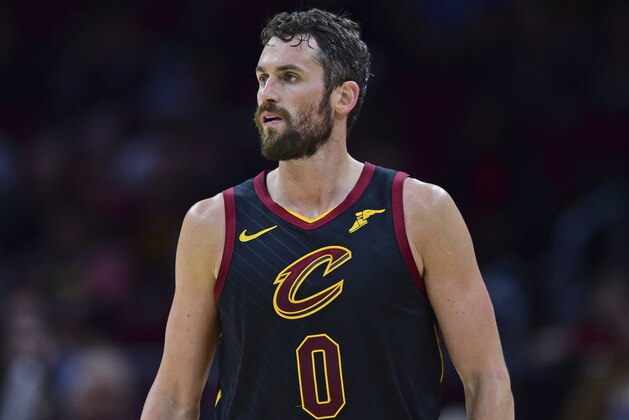 Cleveland Cavaliers forward Kevin Love walks in the second half of an NBA basketball game against the Los Angeles Clippers, Friday, March 22, 2019, in Cleveland. The Clippers won 110-108. (AP Photo/David Dermer)