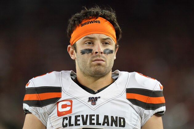 SANTA CLARA, CALIFORNIA - OCTOBER 07: Baker Mayfield #6 of the Cleveland Browns looks on from the sidelines against the San Francisco 49ers during the third quarter of an NFL football game at Levi's Stadium on October 07, 2019 in Santa Clara, California. (Photo by Thearon W. Henderson/Getty Images)