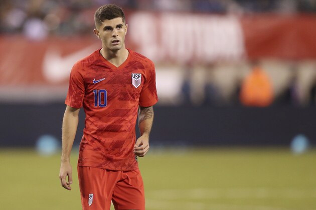 United States midfielder Christian Pulisic in action during an international friendly soccer match against Mexico, Friday, Sept. 6, 2019, in East Rutherford, N.J. Mexico won 3-0. (AP Photo/Steve Luciano)