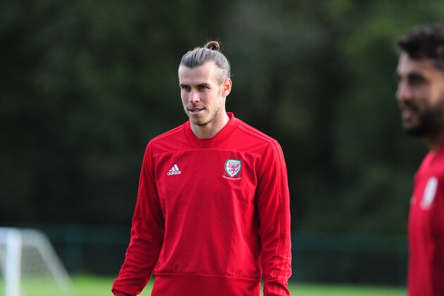 CARDIFF, WALES - OCTOBER 9: Gareth Bale of Wales in action during the Wales Training Session at The Vale Resort on October 9, 2019 in Cardiff, Wales. (Photo by Athena Pictures/Getty Images)