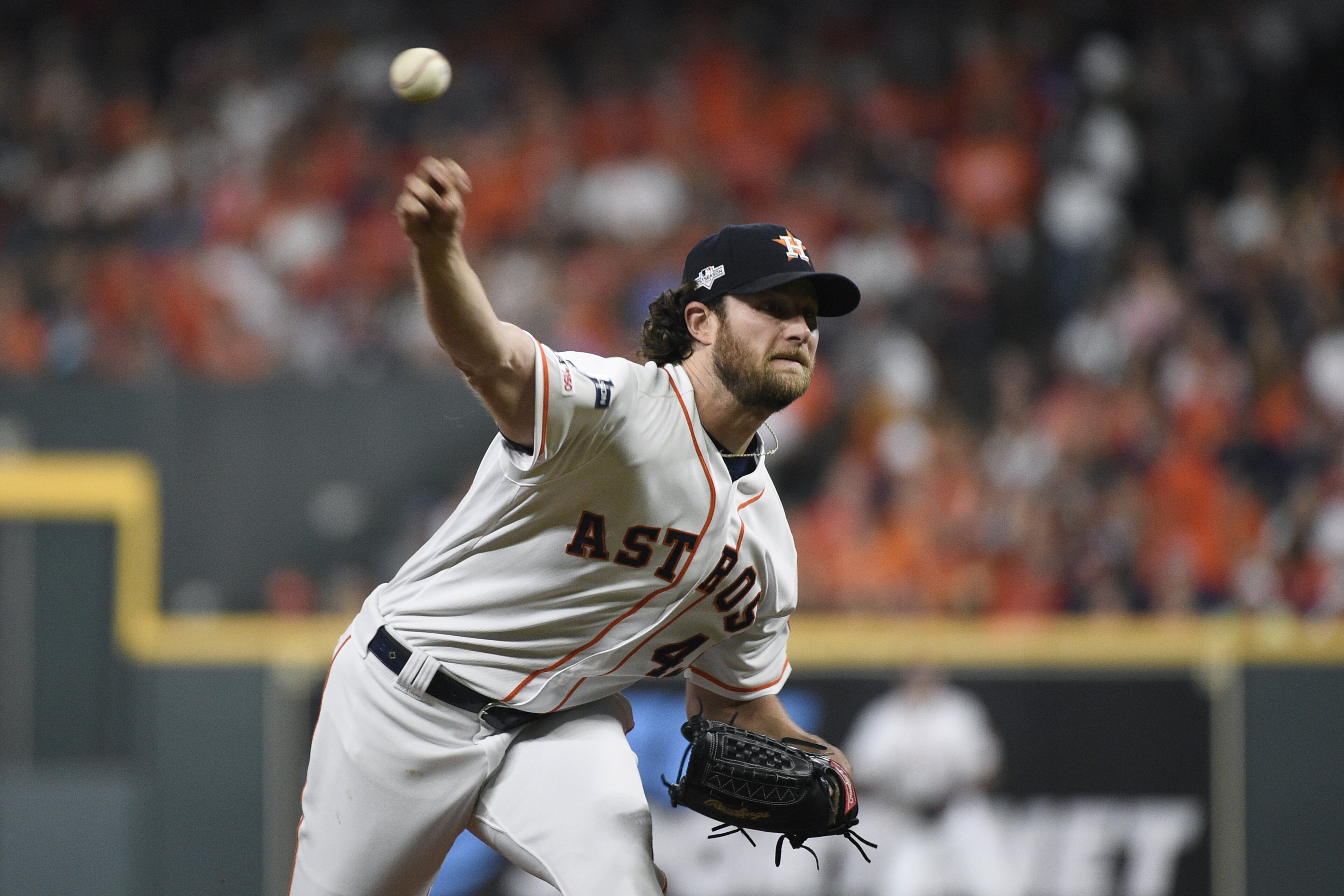 Houston Astros starting pitcher Gerrit Cole delivers to a Tampa Bay Rays batter during the first inning during Game 2 of a baseball American League Division Series in Houston, Saturday, Oct. 5, 2019. (AP Photo/Eric Christian Smith) Houston Astros starting pitcher Gerrit Cole delivers to a Tampa Bay Rays batter during the first inning during Game 2 of a baseball American League Division Series in Houston, Saturday, Oct. 5, 2019. (AP Photo/Eric Christian Smith)