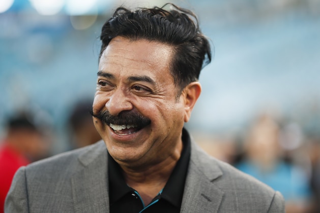JACKSONVILLE, FLORIDA - SEPTEMBER 19: Shad Khan Owner of the Jacksonville Jaguars looks on before the start of a game against the Tennessee Titans at TIAA Bank Field on September 19, 2019 in Jacksonville, Florida. (Photo by James Gilbert/Getty Images)