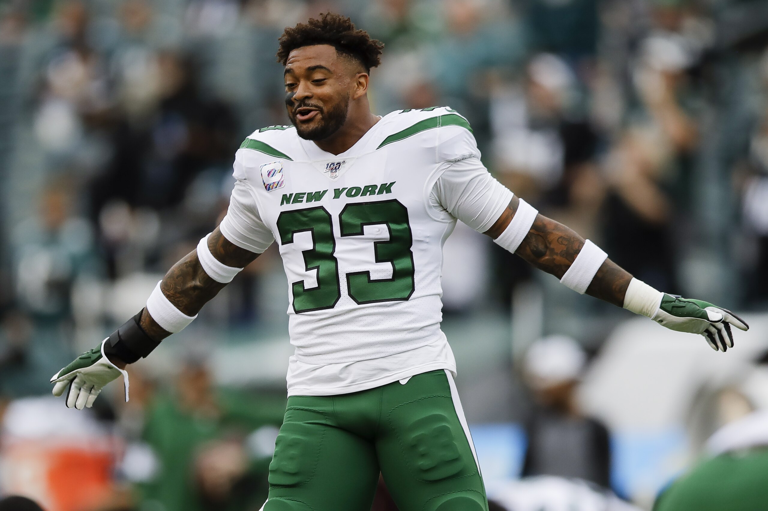 New York Jets strong safety Jamal Adams (33) in action before an NFL football game against the Philadelphia Eagles, Sunday, Oct. 6, 2019, in Philadelphia. (AP Photo/Matt Rourke)