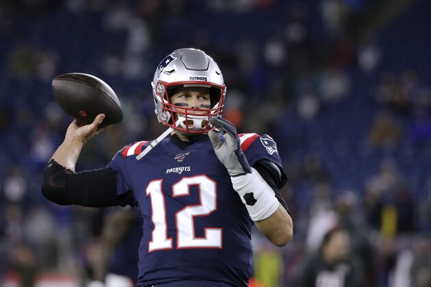 New England Patriots quarterback Tom Brady warms up before an NFL football game against the New York Giants, Thursday, Oct. 10, 2019, in Foxborough, Mass. (AP Photo/Elise Amendola)