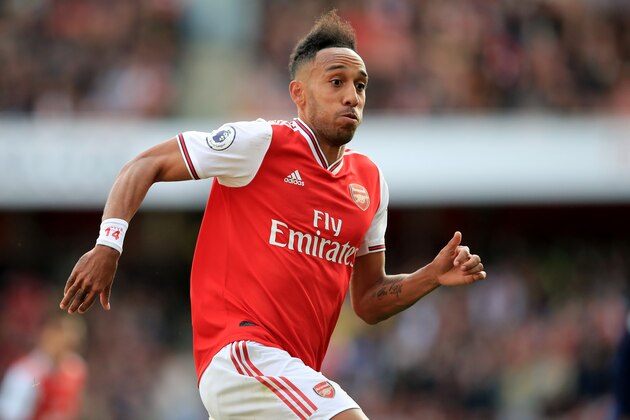 LONDON, ENGLAND - OCTOBER 06: Pierre-Emerick Aubameyang of Arsenal during the Premier League match between Arsenal FC and AFC Bournemouth  at Emirates Stadium on October 6, 2019 in London, United Kingdom. (Photo by Marc Atkins/Getty Images)