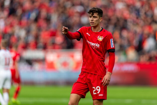 LEVERKUSEN, GERMANY - OCTOBER 05: Kai Havertz of Bayer 04 Leverkusen gestures during the Bundesliga match between Bayer 04 Leverkusen and RB Leipzig at BayArena on October 5, 2019 in Leverkusen, Germany. (Photo by TF-Images/Getty Images)