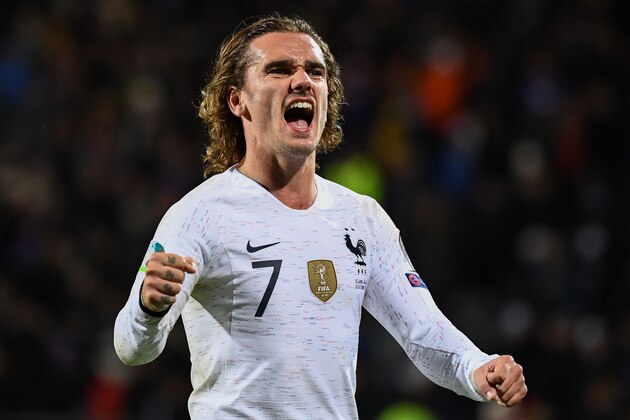 France's forward Antoine Griezmann celebrates after the UEFA Euro 2020 qualifier Group H football match Iceland v France in Reykjavik on October 11, 2019. (Photo by Jonathan NACKSTRAND / AFP) (Photo by JONATHAN NACKSTRAND/AFP via Getty Images)