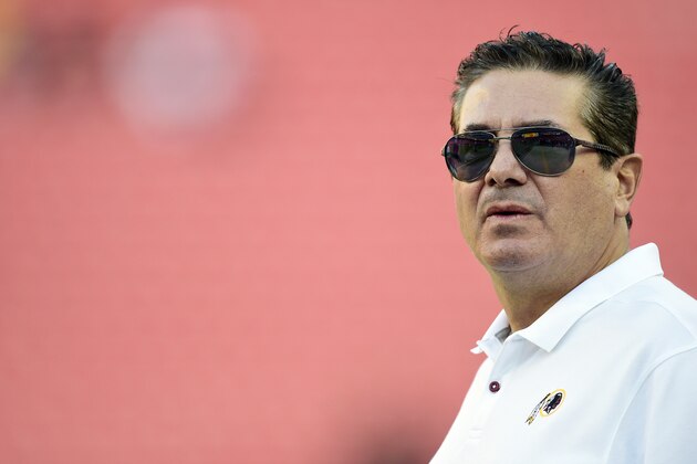 LANDOVER, MD - AUGUST 29: Washington Redskins owner Dan Snyder stands on the field before a preseason game between the Baltimore Ravens and Redskins at FedExField on August 29, 2019 in Landover, Maryland. (Photo by Patrick McDermott/Getty Images)