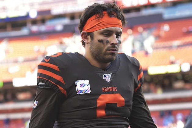 Cleveland Browns quarterback Baker Mayfield walks off the field after the Seattle Seahawks defeated his team in an NFL football game, Sunday, Oct. 13, 2019, in Cleveland. (AP Photo/David Richard)