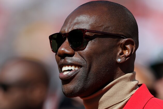 SANTA CLARA, CALIFORNIA - SEPTEMBER 22: Former San Francisco 49ers player Terrell Owens poses for a photo after being inducted into the San Francisco 49ers Hall of Fame at half time of the game against the Pittsburgh Steelers at Levi's Stadium on September 22, 2019 in Santa Clara, California. (Photo by Lachlan Cunningham/Getty Images)