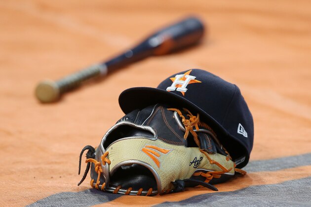 HOUSTON, TEXAS - OCTOBER 04:  A general view of a Houston Astros hat prior to game one of the American League Division Series between the Houston Astros and the Tampa Bay Rays at Minute Maid Park on October 04, 2019 in Houston, Texas. (Photo by Bob Levey/Getty Images)