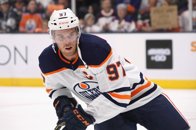 NEW YORK, NEW YORK - OCTOBER 08: Connor McDavid #97 of the Edmonton Oilers skates against the New York Islanders at NYCB's LIVE Nassau Coliseum on October 08, 2019 in Uniondale, New York. (Photo by Bruce Bennett/Getty Images)