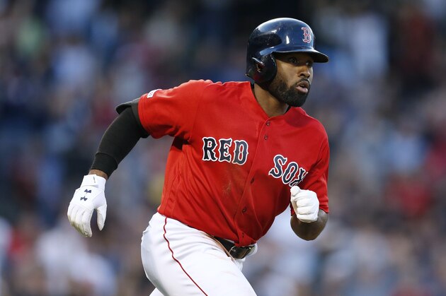 Boston Red Sox's Jackie Bradley Jr. plays against the Baltimore Orioles during the eighth inning of a baseball game in Boston, Sunday, Sept. 29, 2019. (AP Photo/Michael Dwyer)