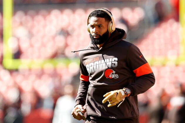 CLEVELAND, OH - OCTOBER 13:  Odell Beckham Jr. #13 of the Cleveland Browns warms up prior to the start of the game against the Seattle Seahawks at FirstEnergy Stadium on October 13, 2019 in Cleveland, Ohio. (Photo by Kirk Irwin/Getty Images)