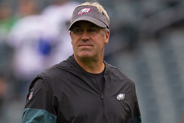PHILADELPHIA, PA - OCTOBER 06: Head coach Doug Pederson of the Philadelphia Eagles looks on prior to the game against the New York Jets at Lincoln Financial Field on October 6, 2019 in Philadelphia, Pennsylvania. (Photo by Mitchell Leff/Getty Images)