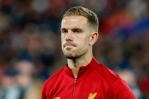 LIVERPOOL, ENGLAND - OCTOBER 02: Jordan Henderson of FC Liverpool looks on prior to the UEFA Champions League group E match between Liverpool FC and RB Salzburg at Anfield on October 2, 2019 in Liverpool, United Kingdom. (Photo by TF-Images/Getty Images)