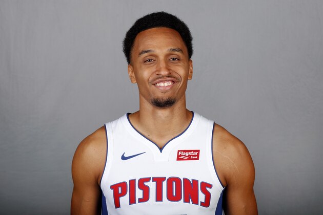 Detroit Pistons' Reggie Hearn poses during NBA basketball media day in Detroit, Monday, Sept. 24, 2018. (AP Photo/Paul Sancya)