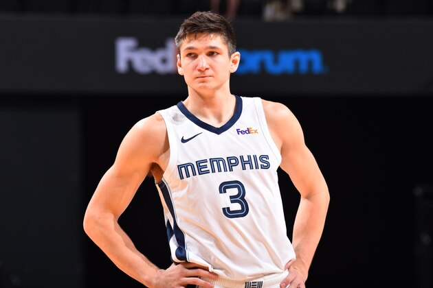 MEMPHIS, TN - OCTOBER 6: Grayson Allen #3 of the Memphis Grizzlies looks on during the game against the Maccabi Haifa during the preseason on October 6, 2019 at FedExForum in Memphis, Tennessee. NOTE TO USER: User expressly acknowledges and agrees that, by downloading and or using this photograph, User is consenting to the terms and conditions of the Getty Images License Agreement. Mandatory Copyright Notice: Copyright 2019 NBAE (Photo by Jesse D. Garrabrant/NBAE via Getty Images)