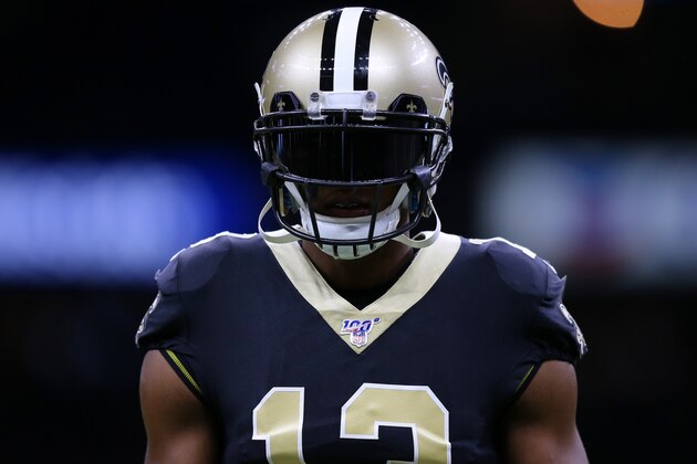 NEW ORLEANS, LOUISIANA - OCTOBER 06: Michael Thomas #13 of the New Orleans Saints warms up before a game against the Tampa Bay Buccaneers at the Mercedes Benz Superdome on October 06, 2019 in New Orleans, Louisiana. (Photo by Jonathan Bachman/Getty Images)