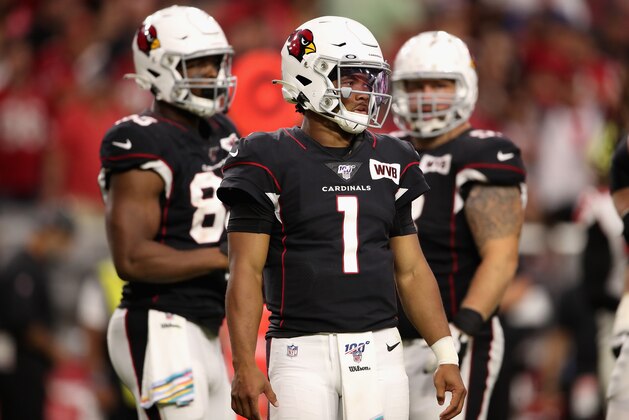 GLENDALE, ARIZONA - OCTOBER 13:  Quarterback Kyler Murray #1 of the Arizona Cardinals during the NFL game against the Atlanta Falcons at State Farm Stadium on October 13, 2019 in Glendale, Arizona. The Cardinals defeated the Falcons 34-33. (Photo by Christian Petersen/Getty Images)
