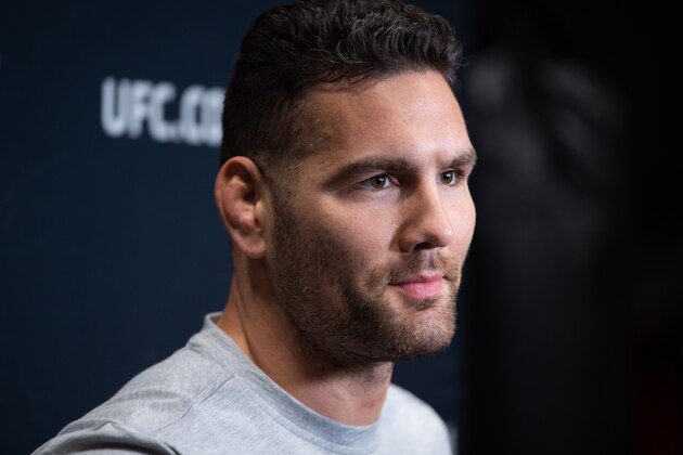 BOSTON, MASSACHUSETTS - OCTOBER 15: Chris Weidman speaks to the media during the UFC Fight Night open workouts at Peter Welch’s Gym on October 15, 2019 in Boston, Massachusetts. (Photo by Chris Unger/Zuffa LLC via Getty Images)