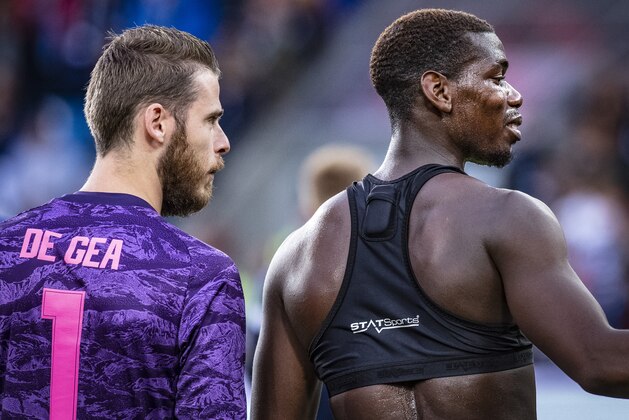 OSLO, NORWAY - JULY 30: Paul Pogba and David de Gea of Manchester United after during the Pre-Season Friendly match between Kristiansund BK v Manchester United at Ullevaal Stadion on July 30, 2019 in Oslo, Norway.  (Photo by Trond Tandberg/Getty Images)