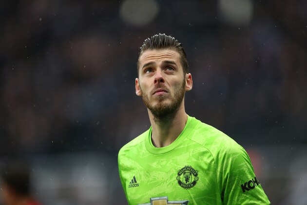 NEWCASTLE UPON TYNE, ENGLAND - OCTOBER 06: David de Gea of Manchester United during the Premier League match between Newcastle United and Manchester United at St. James Park on October 6, 2019 in Newcastle upon Tyne, United Kingdom. (Photo by Robbie Jay Barratt - AMA/Getty Images)