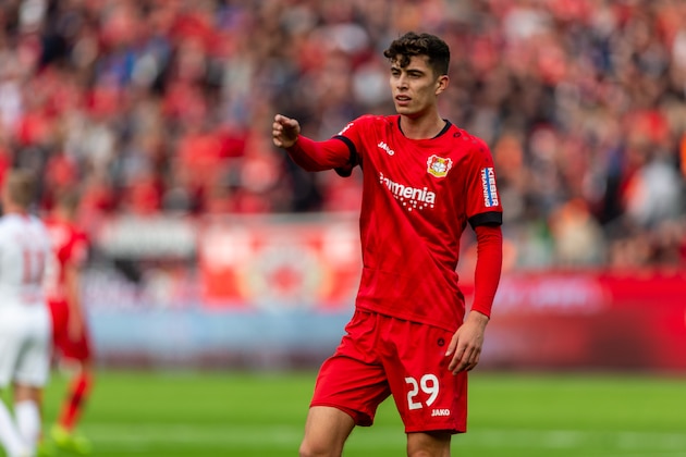 LEVERKUSEN, GERMANY - OCTOBER 05: Kai Havertz of Bayer 04 Leverkusen gestures during the Bundesliga match between Bayer 04 Leverkusen and RB Leipzig at BayArena on October 5, 2019 in Leverkusen, Germany. (Photo by TF-Images/Getty Images)