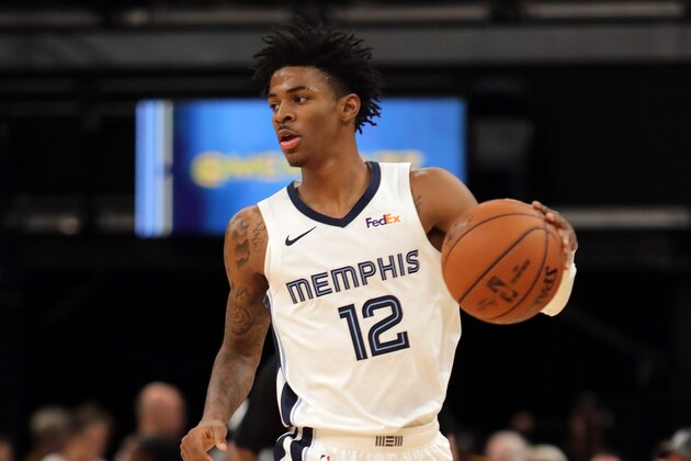 MEMPHIS, TENNESSEE - OCTOBER 08: Ja Morant #12 of the Memphis Grizzlies dribbles the ball in a preseason game against the New Zealand Breakers at FedExForum on October 08, 2019 in Memphis, Tennessee. NOTE TO USER: User expressly acknowledges and agrees that, by downloading and/or using this photograph, User is consenting to the terms and conditions of the Getty Images License Agreement. (Photo by Donald Page/Getty Images)