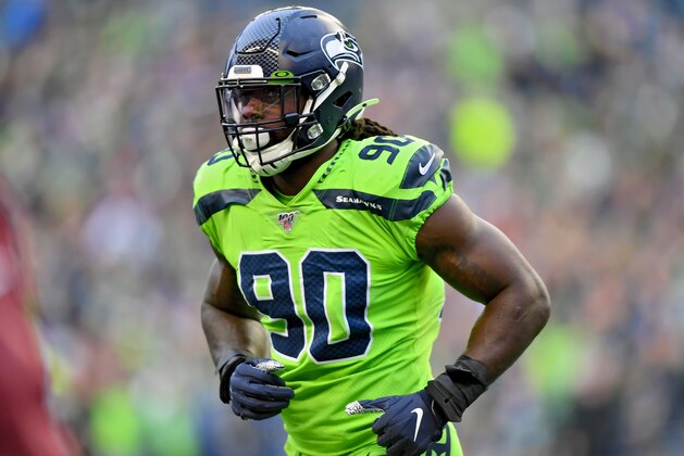 SEATTLE, WASHINGTON - OCTOBER 03: Jadeveon Clowney #90 of the Seattle Seahawks runs off the field during the game against the Los Angeles Rams at CenturyLink Field on October 03, 2019 in Seattle, Washington. The Seattle Seahawks top the Los Angeles Rams 30-29. (Photo by Alika Jenner/Getty Images)
