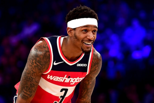 NEW YORK, NEW YORK - OCTOBER 11: Bradley Beal #3 of the Washington Wizards smiles during the second quarter of their game against the New York Knicks at Madison Square Garden on October 11, 2019 in New York City. (NOTE TO USER: User expressly acknowledges and agrees that, by downloading and or using this photograph, User is consenting to the terms and conditions of the Getty Images License Agreement. (Photo by Emilee Chinn/Getty Images)