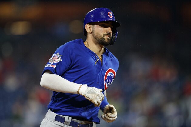 Chicago Cubs' Nicholas Castellanos rounds the bases during a baseball game against the Philadelphia Phillies, Tuesday, Aug. 13, 2019, in Philadelphia. (AP Photo/Matt Slocum)