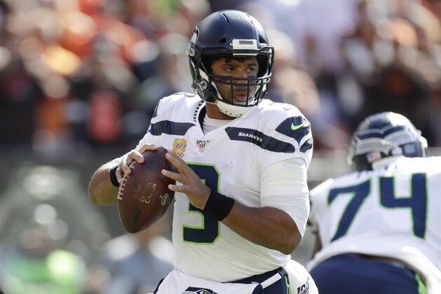 Seattle Seahawks quarterback Russell Wilson (3) plays against the Cleveland Browns during the first half of an NFL football game, Sunday, Oct. 13, 2019, in Cleveland. (AP Photo/Ron Schwane) Seattle Seahawks quarterback Russell Wilson (3) plays against the Cleveland Browns during the first half of an NFL football game, Sunday, Oct. 13, 2019, in Cleveland. (AP Photo/Ron Schwane)