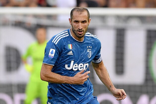 PARMA, ITALY - AUGUST 24: Giorgio Chiellini of Juventus  during the Italian Serie A   match between Parma v Juventus at the Stadio Ennio Tardini on August 24, 2019 in Parma Italy (Photo by Mattia Ozbot/Soccrates/Getty Images)