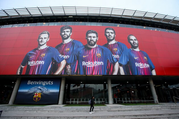 BARCELONA, SPAIN - MARCH 14: A general exterior view of Camp Nou, home stadium of FC Barcelona prior to the UEFA Champions League Round of 16 Second Leg match FC Barcelona and Chelsea FC at Camp Nou on March 14, 2018 in Barcelona, Spain. (Photo by Robbie Jay Barratt - AMA/Getty Images)