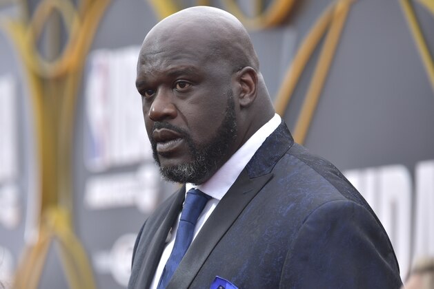 Shaquille O'Neal arrives at the NBA Awards on Monday, June 24, 2019, at the Barker Hangar in Santa Monica, Calif. (Photo by Richard Shotwell/Invision/AP)
