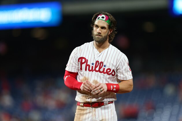 PHILADELPHIA, PA - SEPTEMBER 28: Bryce Harper #3 of the Philadelphia Phillies in action against the Miami Marlins during a game at Citizens Bank Park on September 28, 2019 in Philadelphia, Pennsylvania. (Photo by Rich Schultz/Getty Images)