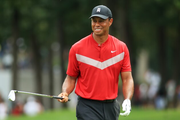 MEDINAH, ILLINOIS - AUGUST 18: Tiger Woods of the United States walks on the 18th hole during the final round of the BMW Championship at Medinah Country Club No. 3 on August 18, 2019 in Medinah, Illinois. (Photo by Andrew Redington/Getty Images)
