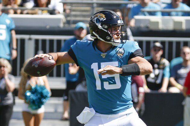 Jacksonville Jaguars quarterback Gardner Minshew throws a pass during the first half of an NFL football game against the New Orleans Saints, Sunday, Oct. 13, 2019, in Jacksonville, Fla. (AP Photo/Stephen B. Morton)