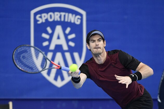 British Andy Murray pictured in action during a tennis game against Swiss Stanislas Wawrinka, the final of the men's singles tournament at the European Open ATP Antwerp, Sunday 20 October 2019 in Antwerp. This year's edition of the tournament is taking place from 14 to 20 October. BELGA PHOTO JOHN THYS (Photo by JOHN THYS/BELGA MAG/AFP via Getty Images)