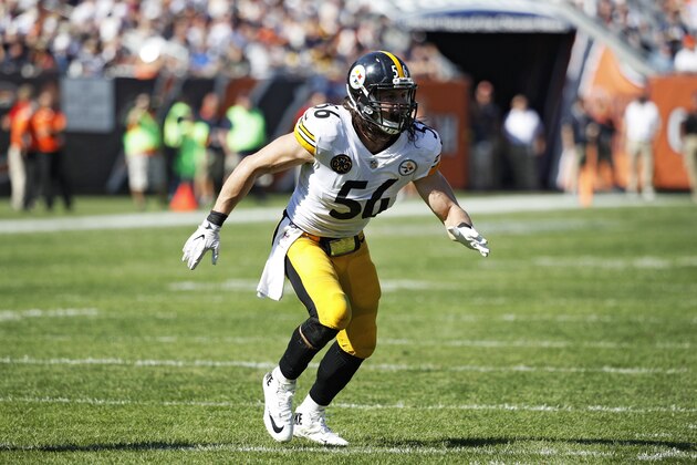 CHICAGO, IL - SEPTEMBER 24: Anthony Chickillo #56 of the Pittsburgh Steelers in action during a game against the Chicago Bears at Soldier Field on September 24, 2017 in Chicago, Illinois. The Bears won 23-17 in overtime. (Photo by Joe Robbins/Getty Images)